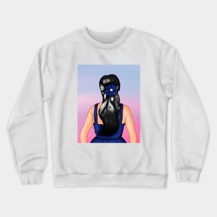 Beautiful Long Hair with Blue Dress Portrait Crewneck Sweatshirt